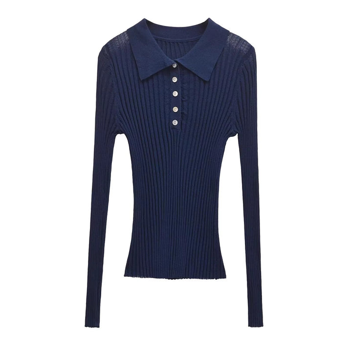 Damen Langarm Polo-Shirt mit eleganter Rippstruktur und Knopfleiste Drune