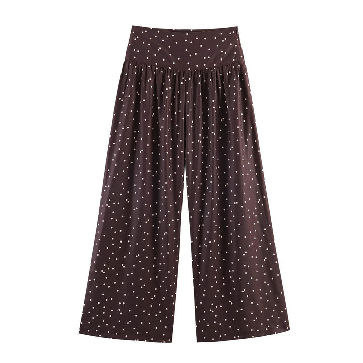 Damen Hochtaillierte Palazzo-Hose mit weitem Bein und gepunkteter Satin-Optik Drune