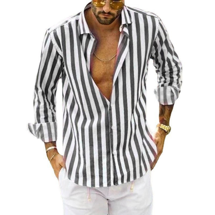 Herren elegantes gestreiftes Langarmhemd mit modernem Schnitt Drune
