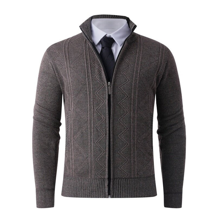 Herren Strick-Zipjacke mit Stehkragen und dezentem Rautenmuster Drune