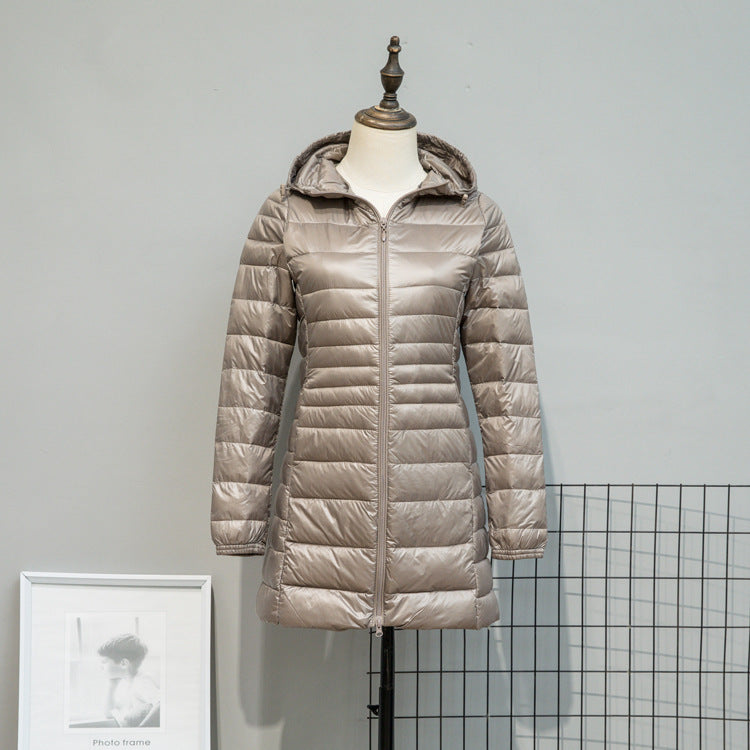 Damen Leicht gesteppte Langjacke mit Kapuze und schlanker Silhouette Drune