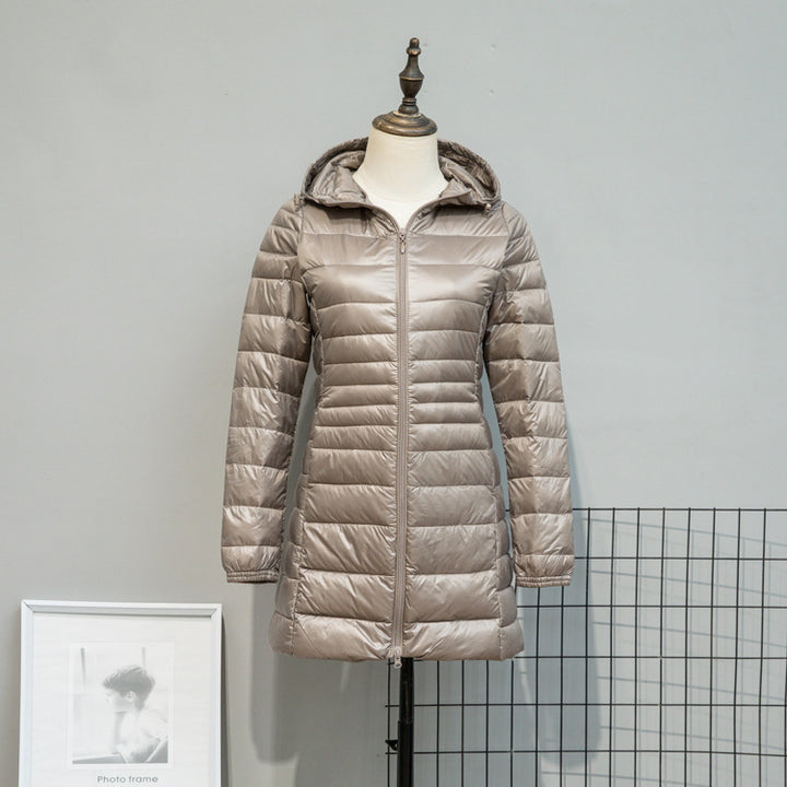 Damen Leicht gesteppte Langjacke mit Kapuze und schlanker Silhouette Drune