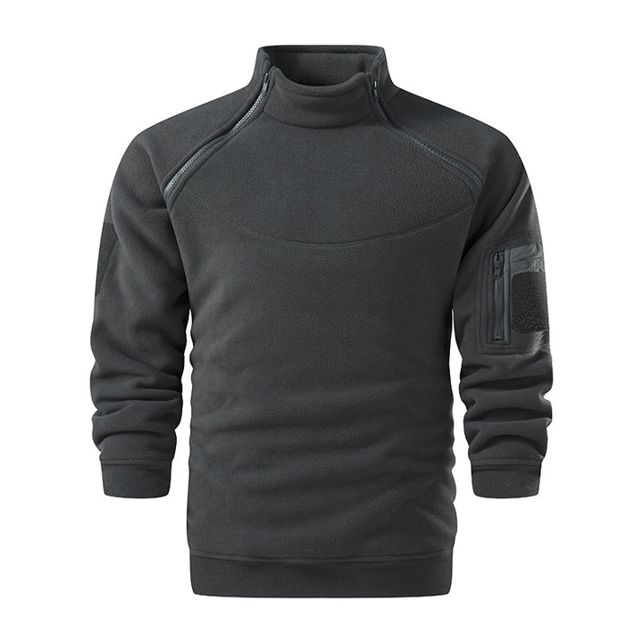Herren Taktischer Microfleece-Troyer mit hohem Stehkragen, Ärmel‑Zipfach und Raglanärmeln Drune