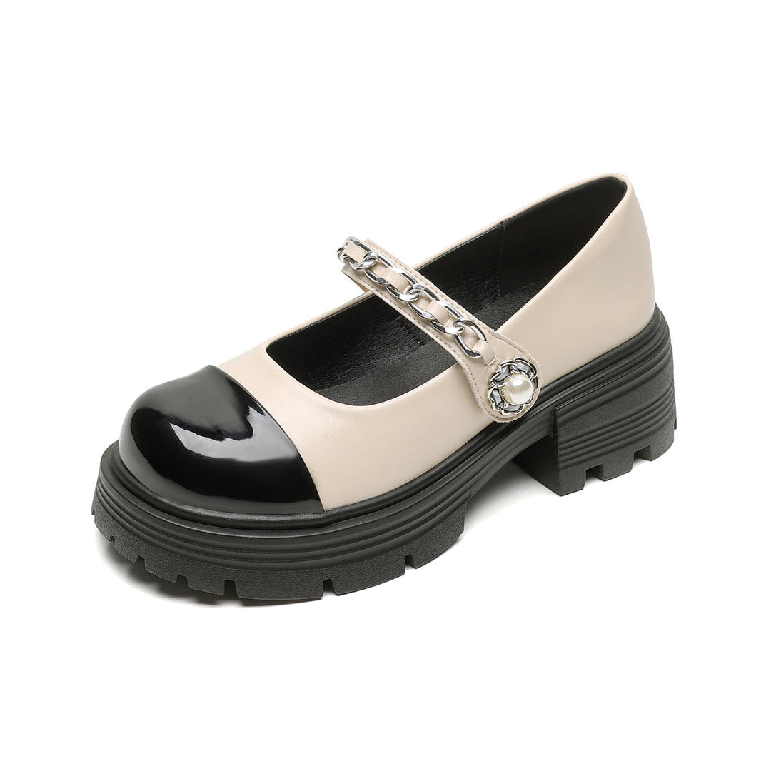 Damen elegante Mary-Jane Schuhe mit modischer Kettenverzierung Drune