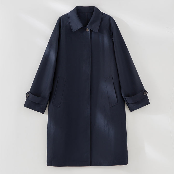 Damen Langer minimalistischer Trenchcoat mit verdeckter Knopfleiste und verstellbaren Manschetten Drune