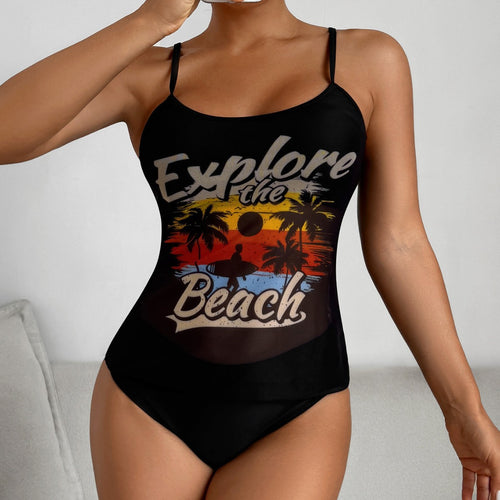 Damen Tankini-Set mit sportlichem Grafikdesign und hoch tailliertem Höschen Drune