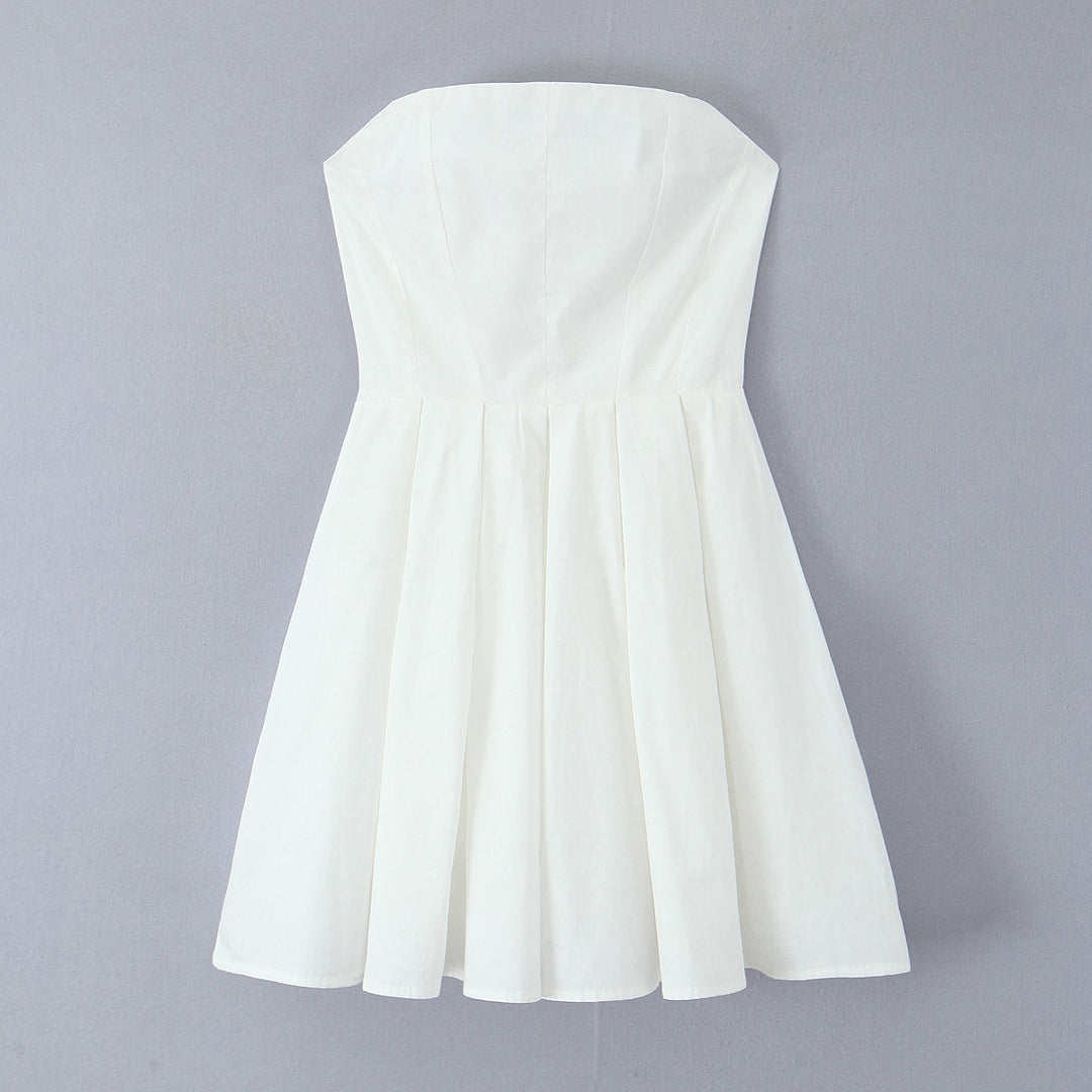Damen Baumwoll-Wickelkleid mit schulterfreiem Design Drune