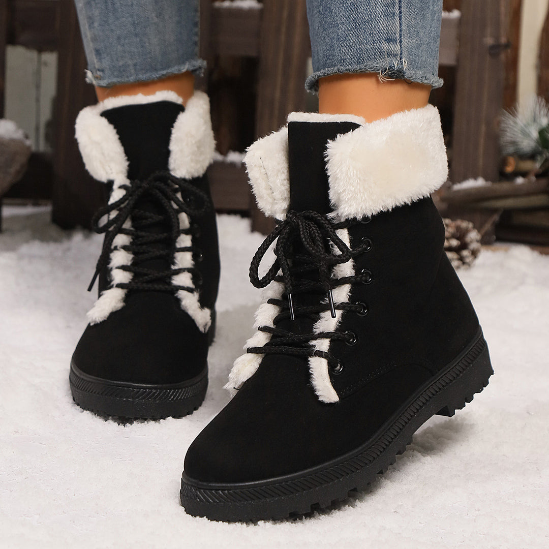 Damen Gefütterte Schnür-Boots mit Kunstfellkragen und robuster Profilsohle Drune