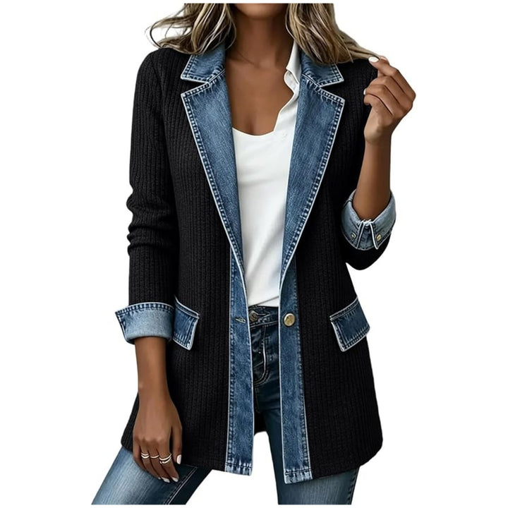 Damen Strickblazer mit Jeansbesatz und Reverskragen Drune