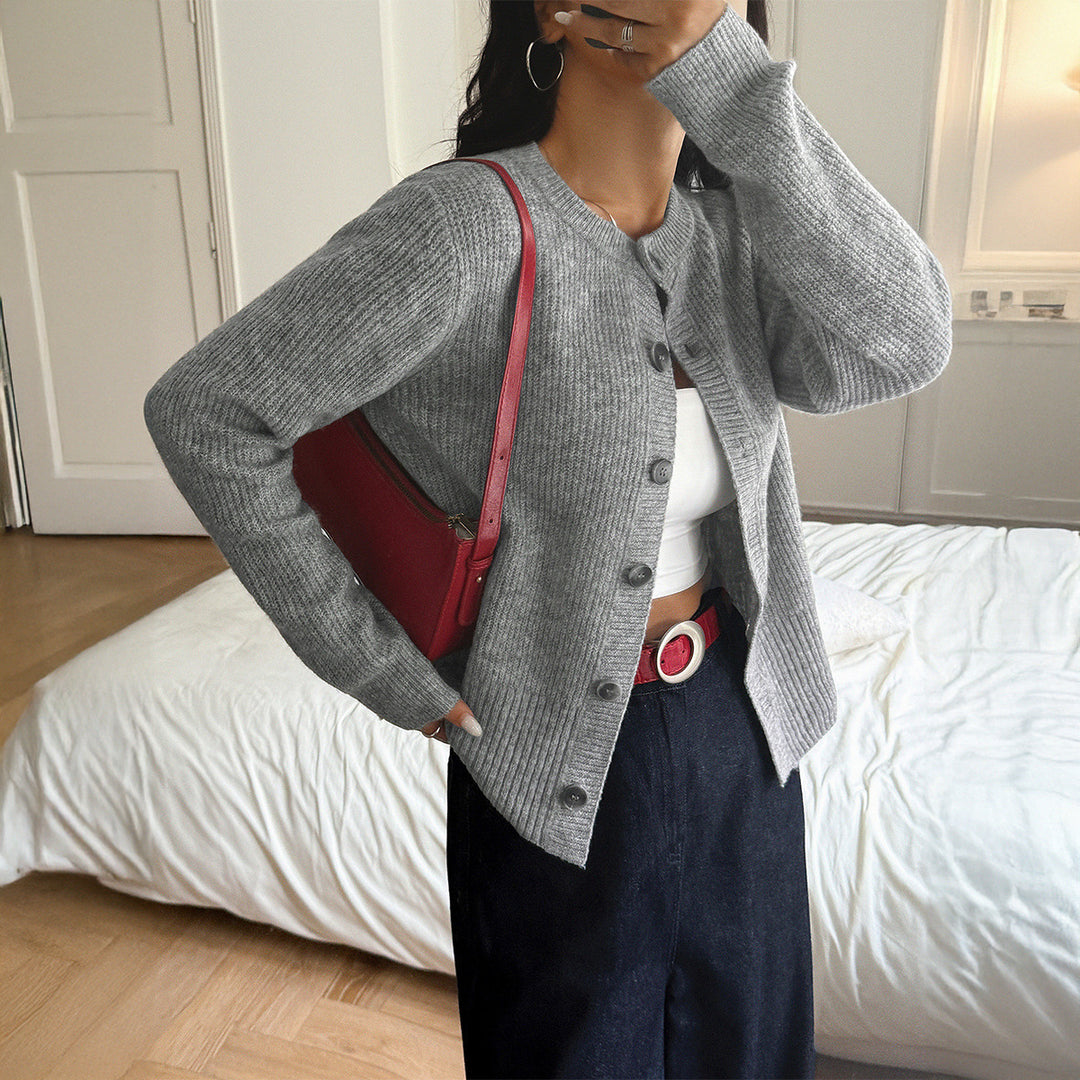 Damen Strickjacke mit Knopfleiste und voluminösen Ärmeln Drune