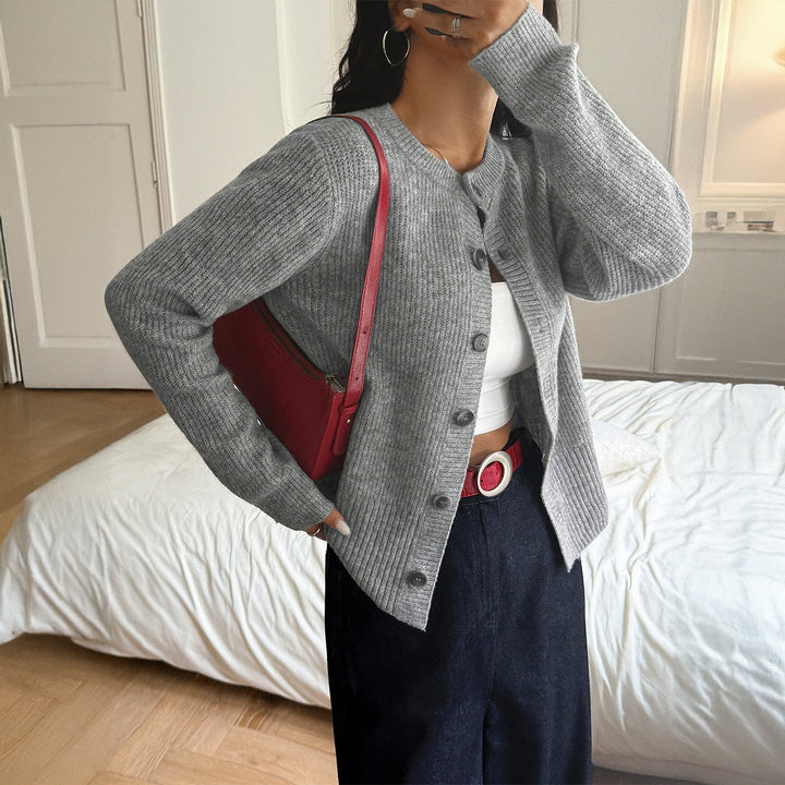 Damen Strickjacke mit Knopfleiste und voluminösen Ärmeln Drune