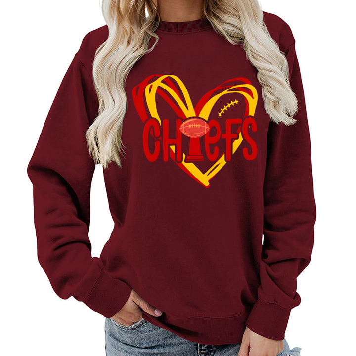 Damen Sweatshirt mit Herzmotiv und kreativen Sportgrafiken Drune