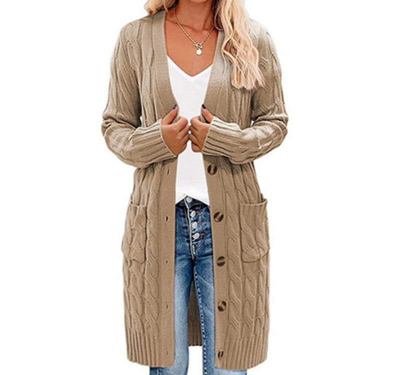 Damen Grobstrick Cardigan mit tiefen Taschen und dekorativem Zopfdesign Drune