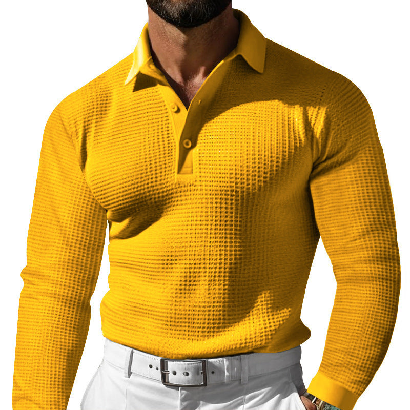 Herren nan Langarm-Poloshirt aus Waffelstrick mit schmaler Passform verdeckter Knopfleiste und Hemdkragen Drune