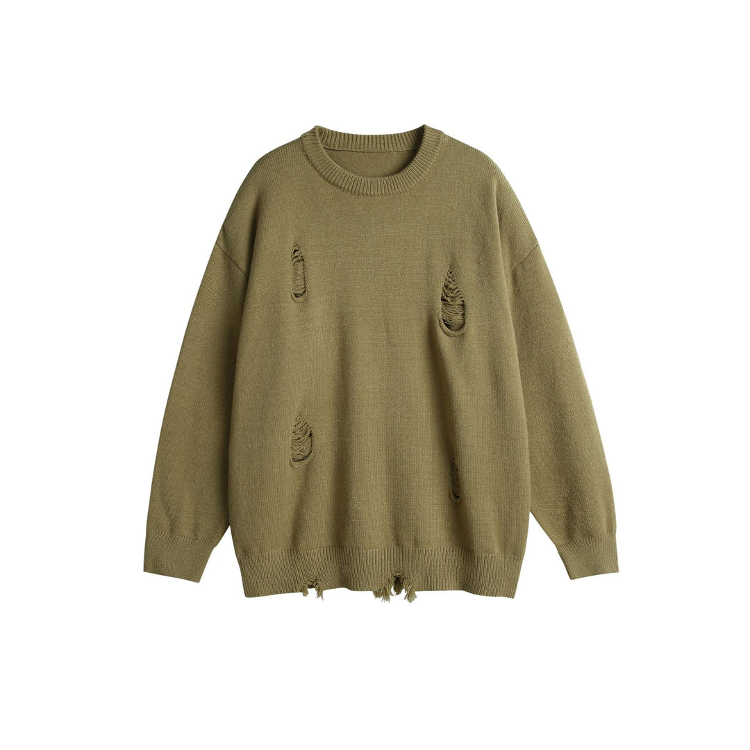 Unisex Oversize Strickpullover mit Destroyed-Detail und Rippbündchen Drune