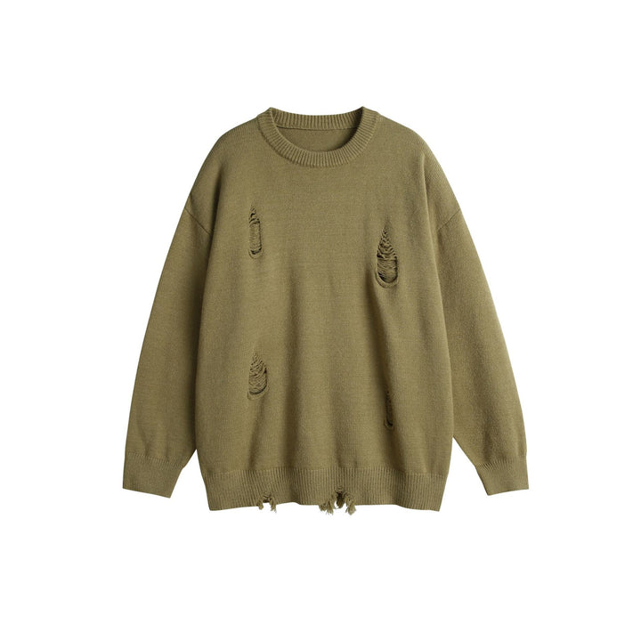 Unisex Oversize Strickpullover mit Destroyed-Detail und Rippbündchen Drune