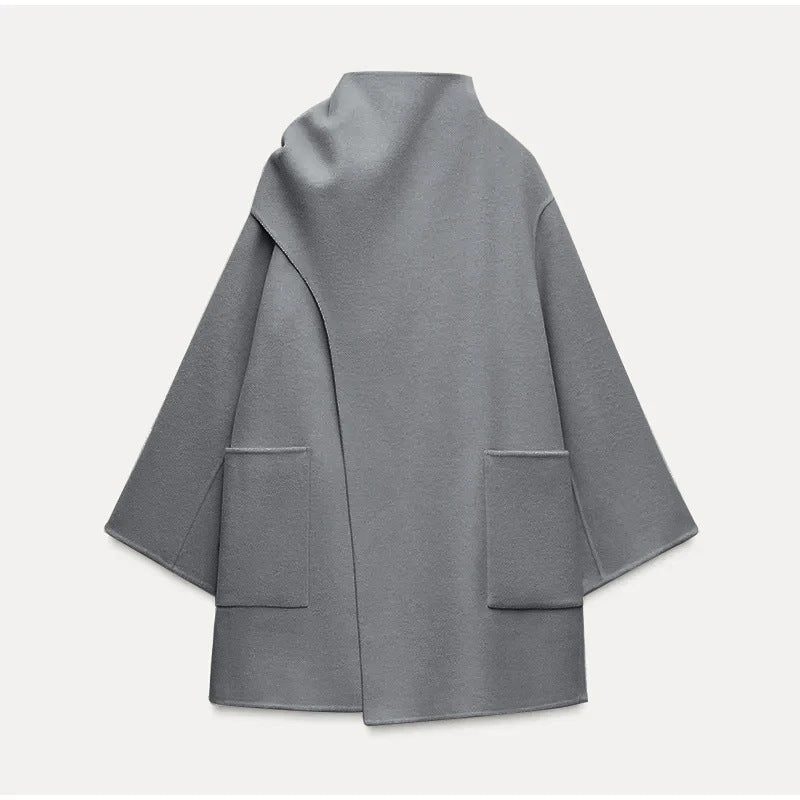 Damen Modische Wolljacke mit asymmetrischem Schnitt und praktischen Taschen Drune