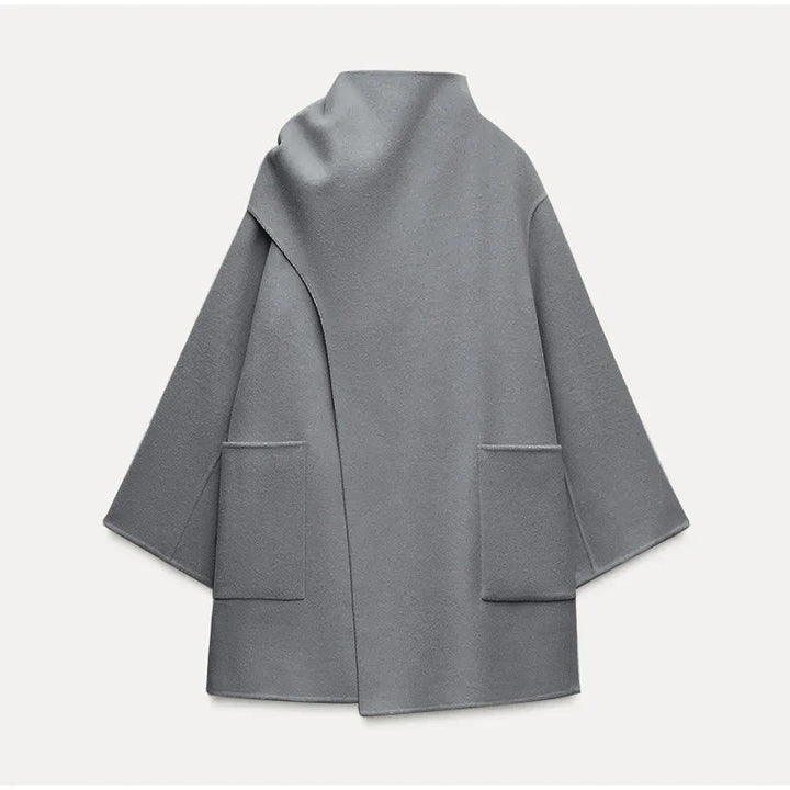 Damen Modische Wolljacke mit asymmetrischem Schnitt und praktischen Taschen Drune