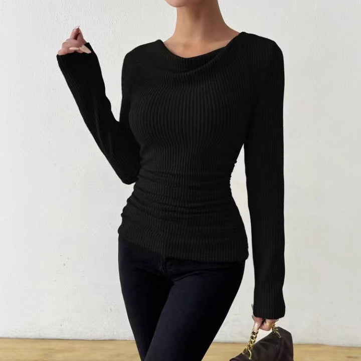Damen nan eng anliegendes Rippenstrick-Longsleeve mit geraffter Taille Drune