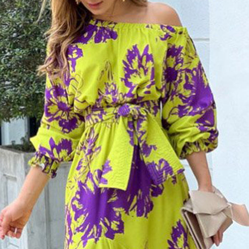 Damen Elegantes Maxikleid mit off-shoulder Design und Rüschendetails Drune