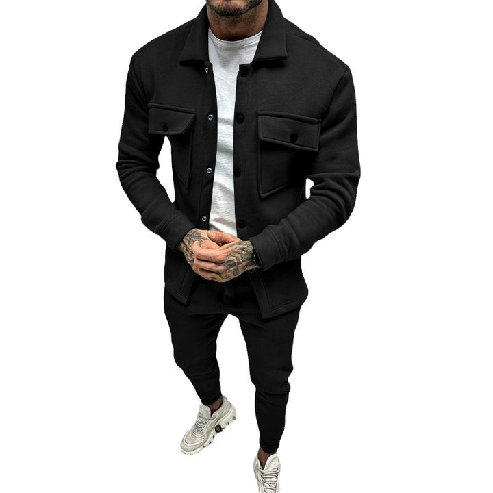 Herren nan Overshirt- und Jogginghose-Set mit aufgesetzten Klappentaschen, ergonomischem Schnitt und elastischem Bund Drune