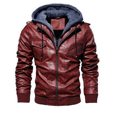 Herren Lederimitat-Fieldblouson mit innenliegendem Hoodie, Reißverschluss-Brusttaschen und Rippbündchen Drune