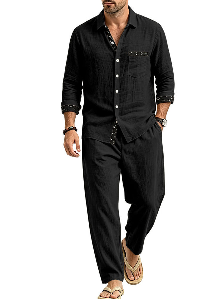 Herren Leichtes Leinenoptik Freizeit-Set mit Hemd und Relax-Hose Drune