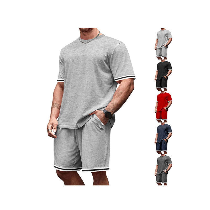 Herren nan sportliches Lounge-Set aus hochwertiger Baumwollmischung mit körpernahem Kurzarmshirt und Kordel-Shorts mit kontrastierenden Bündchen Drune
