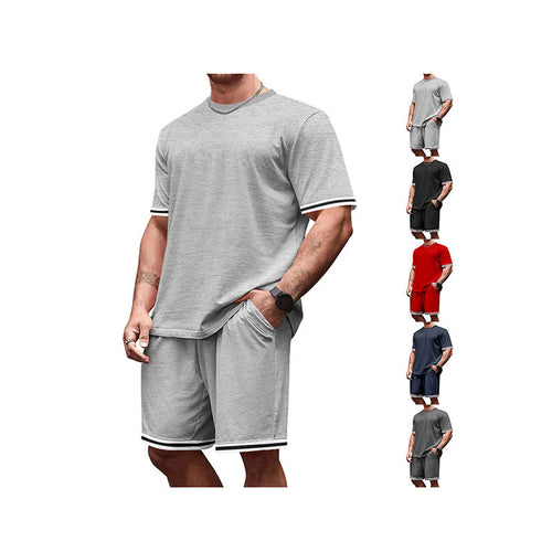 Herren nan sportliches Lounge-Set aus hochwertiger Baumwollmischung mit körpernahem Kurzarmshirt und Kordel-Shorts mit kontrastierenden Bündchen Drune