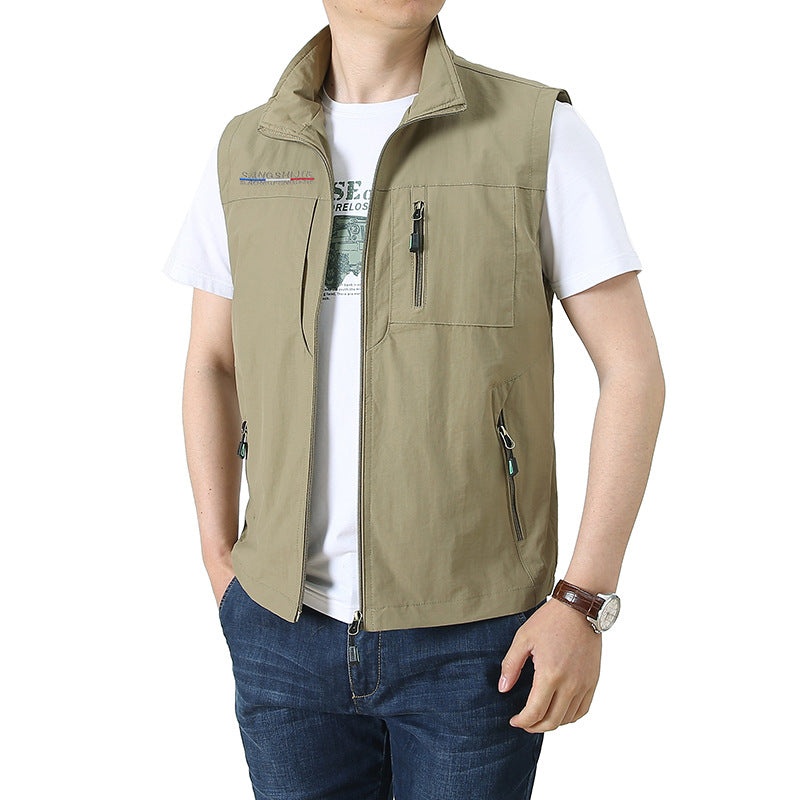 Herren Softshell-Utility-Weste mit Stehkragen und Multifachtaschen Drune