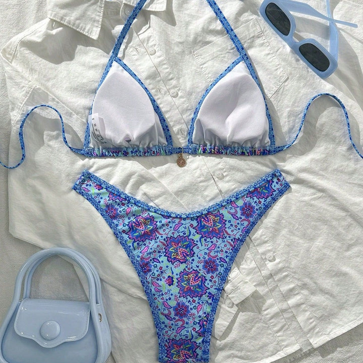 Damen Triangel-Bikini mit lebhaftem Blumenmuster Drune