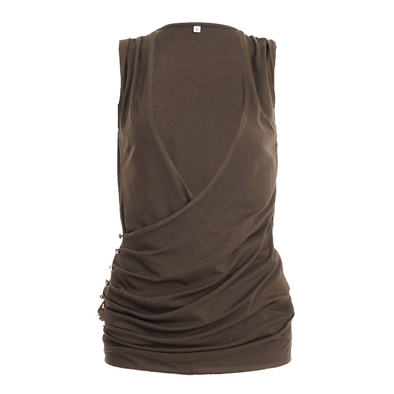 Damen eleganter Jumpsuit mit tiefem V-Ausschnitt und fließendem Material Drune