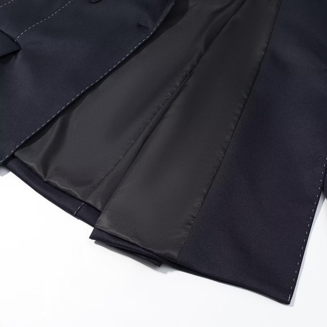 Damen Doppelreihiger Longline-Blazer mit Kontraststeppungen Drune