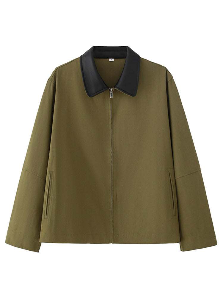 Damen Boxy-Übergangsjacke mit kontrastierendem Kragen und verdecktem Reißverschluss Drune