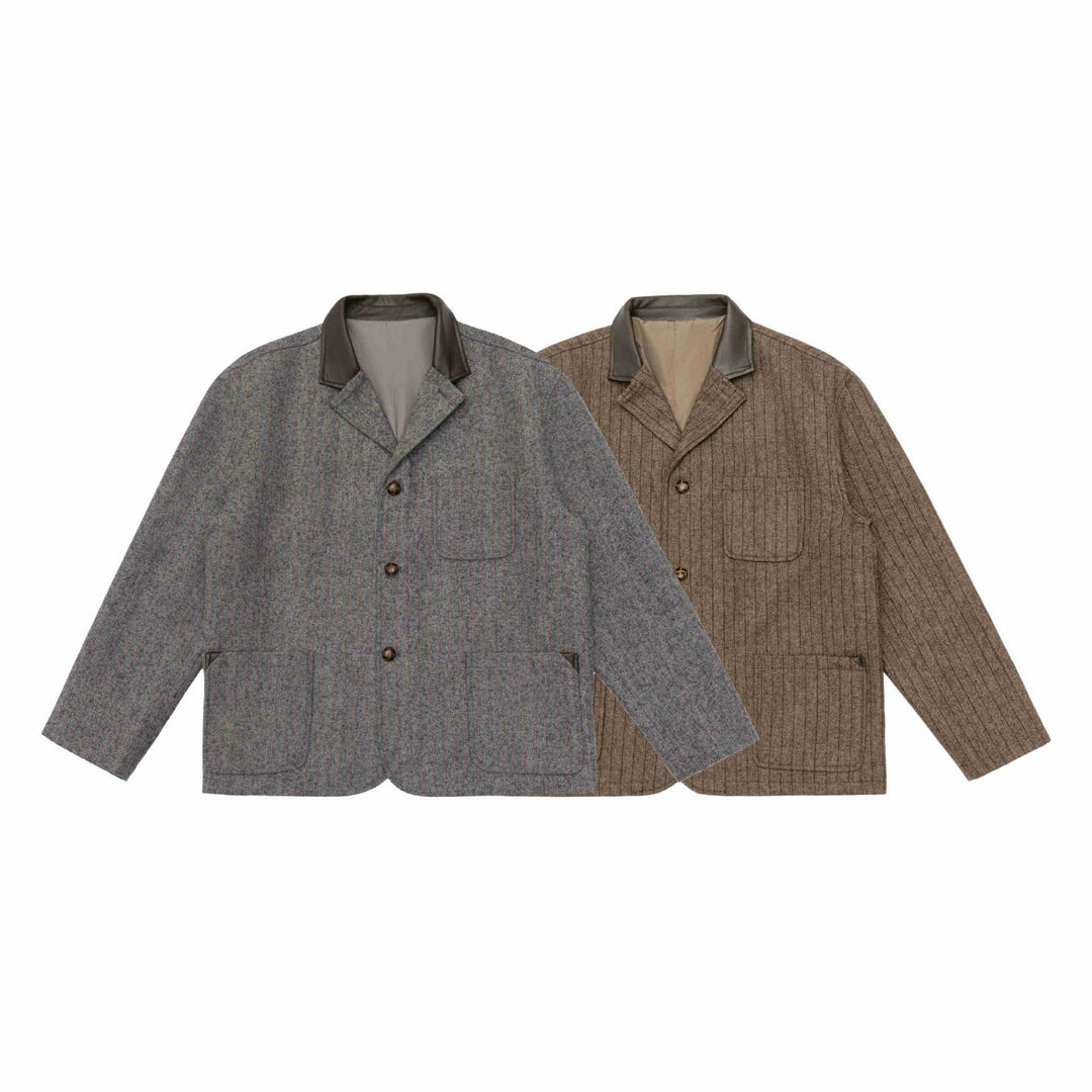 Herren Glencheck-Blousonjacke mit Lederkragen und großen Pattentaschen Drune