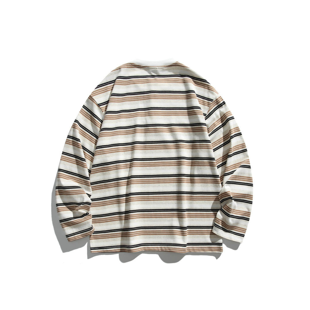 Unisex Oversize-Henleyshirt mit Knopfleiste, Streifenstruktur und geripptem Halsbund Drune