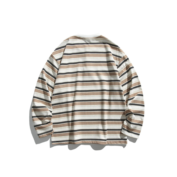 Unisex Oversize-Henleyshirt mit Knopfleiste, Streifenstruktur und geripptem Halsbund Drune