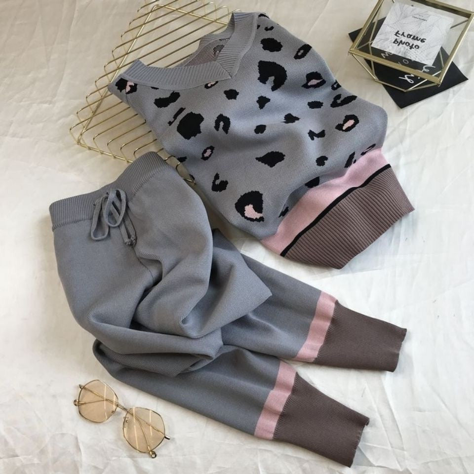 Damen trendiges Strickset mit grafischen Details Drune