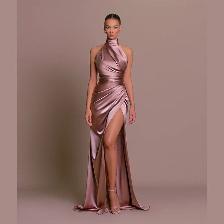 Damen Hochgeschlossenes Abendkleid mit verführerischem Schlitz Drune