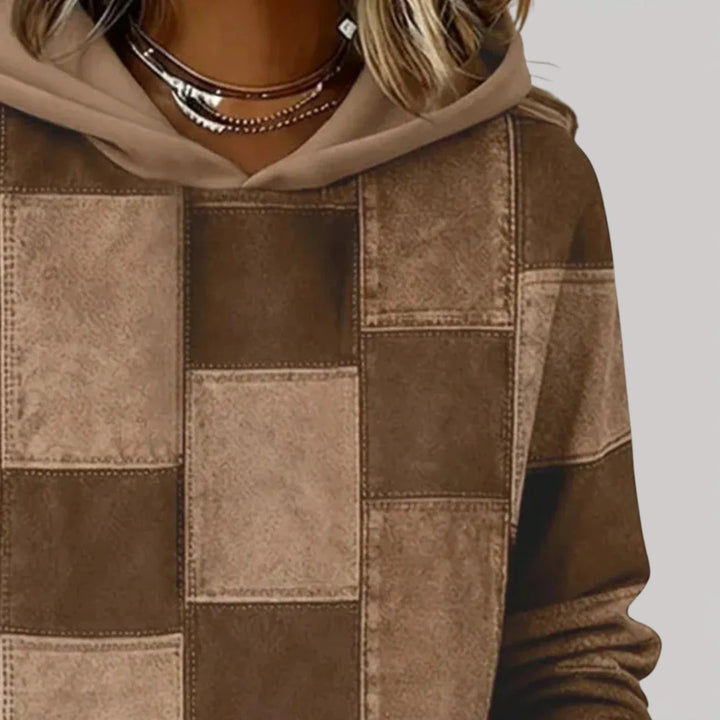 Damen Modischer Kapuzenpullover mit Patchwork-Design