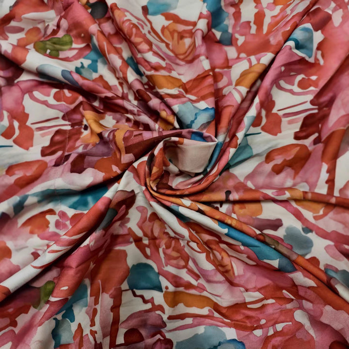 Damen Maxikleid mit buntem Floralprint und leichtem V-Ausschnitt Drune