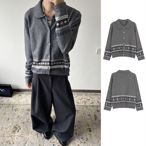 Herren Modische Strickjacke mit grafischem Musterdruck Drune