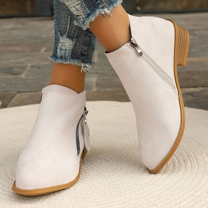 Damen Kurzschaft-Stiefeletten mit seitlichem Reißverschluss und kleinem Blockabsatz Drune