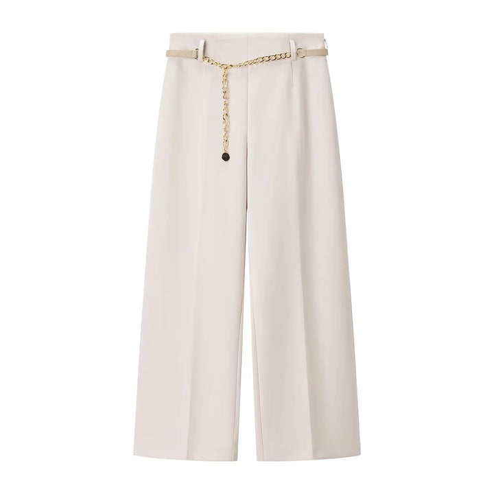Damen nan weit geschnittene Highwaist-Hose mit Bügelfalte und abnehmbarem Schmuckketten-Gürtel Drune