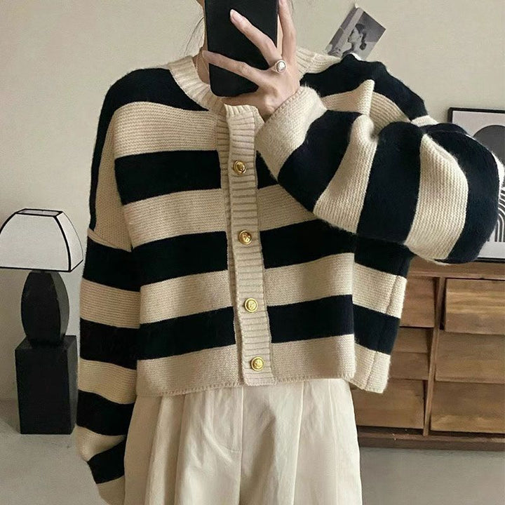 Damen modischer Oversize-Strickpullover mit Knöpfen Drune