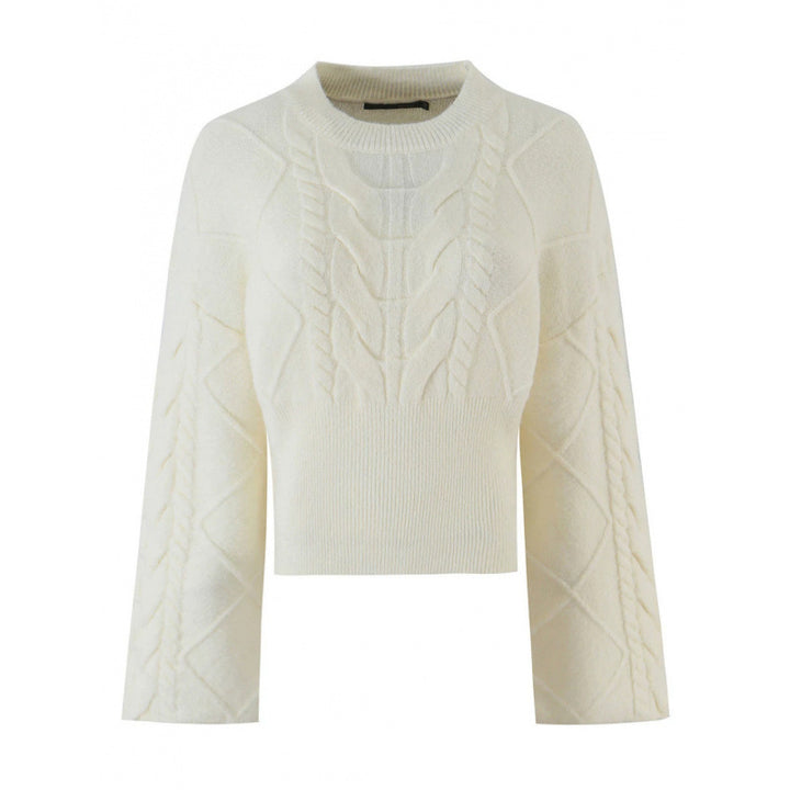 Damen Kurz geschnittener Zopfstrick-Pullover mit weitem Ärmel und geripptem Saum Drune