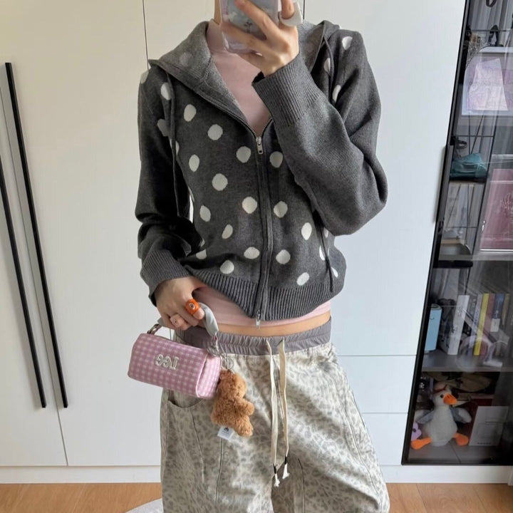 Damen Kapuzenjacke mit Reißverschluss, gewaschener Vintage-Optik & dezenter Punkte-Applikation Drune