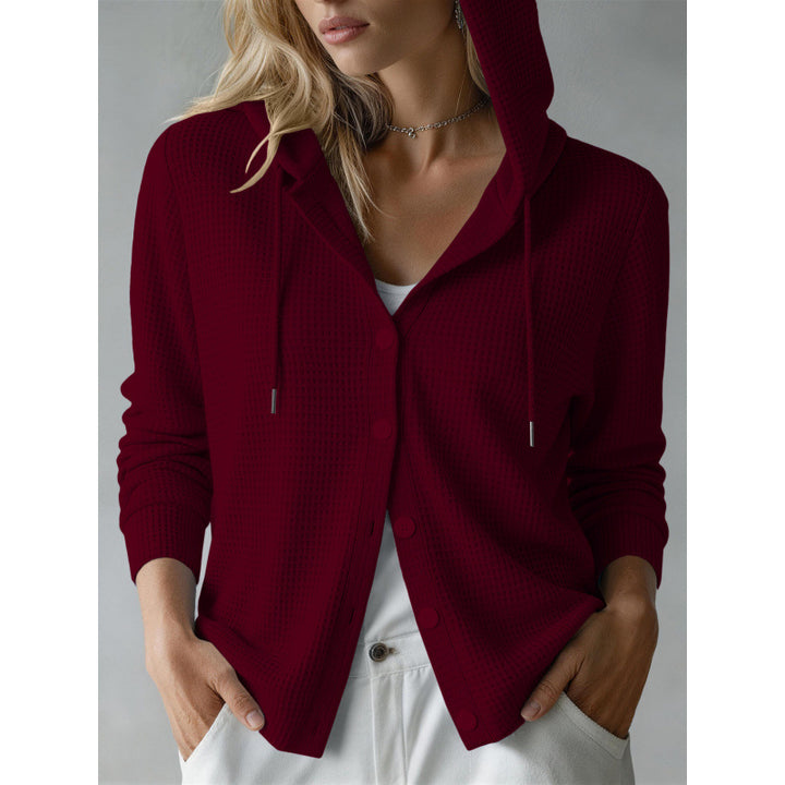 Damen Kapuzen-Strickjacke mit Waffelstruktur und Knopfleiste Drune