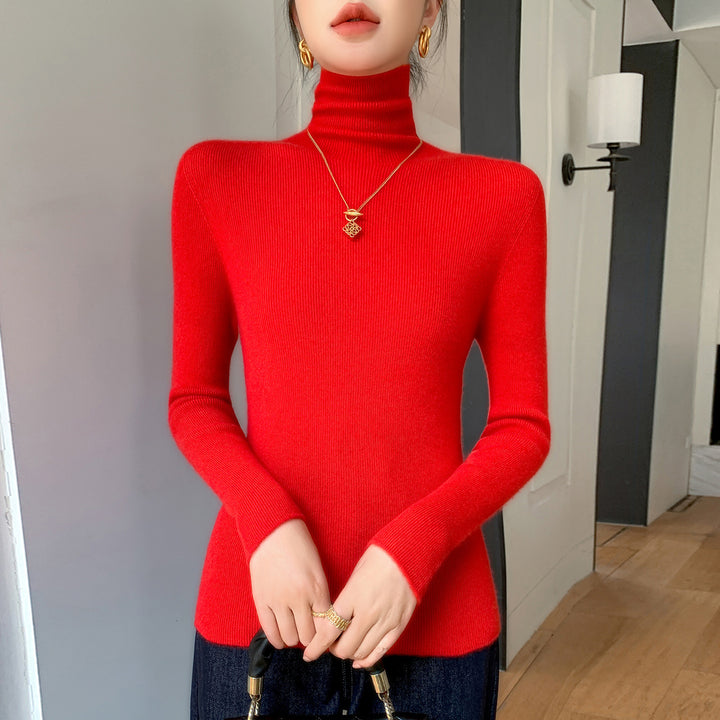 Damen Schlanker Feinstrickpullover mit hohem Rollkragen und feiner Rippstruktur Drune