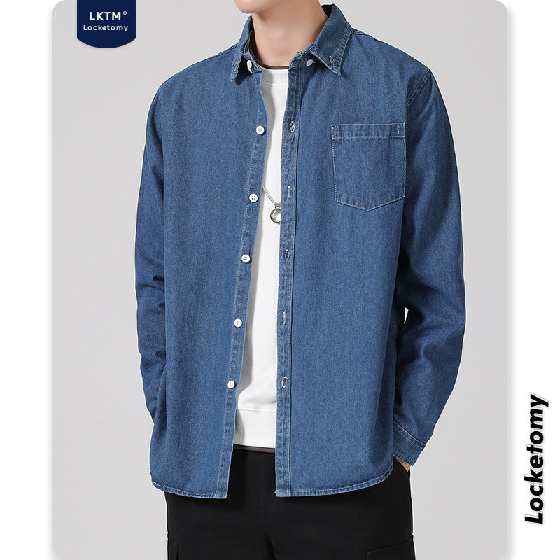 Herren Leichtes Baumwoll-Denim-Hemd mit Brusttasche und Relaxed-Fit Drune